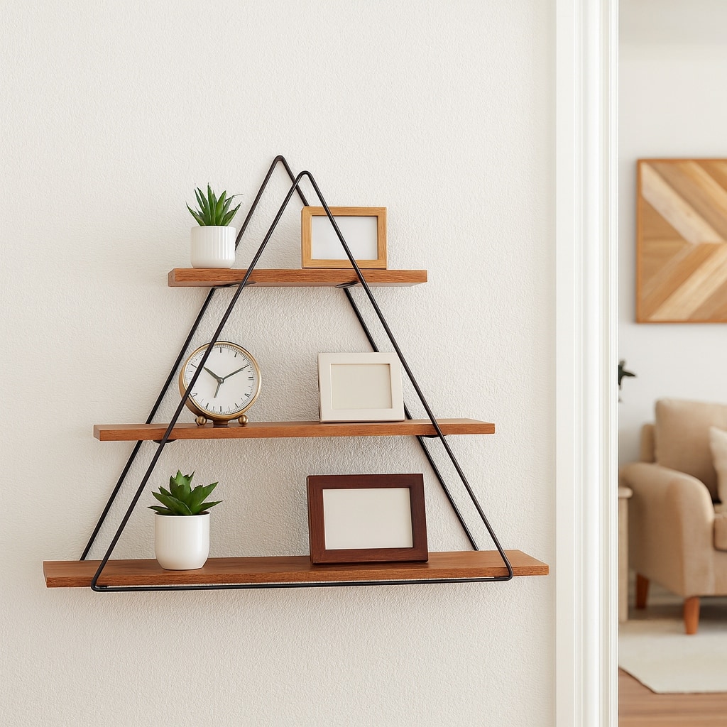 Decorative Metal and Wood Triangle Wall Shelf - Brown, 20" - 25" x 6.5" x 20"
