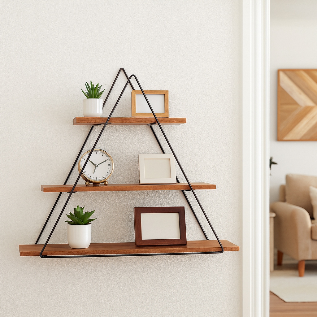 Decorative Metal and Wood Triangle Wall Shelf - Brown, 20