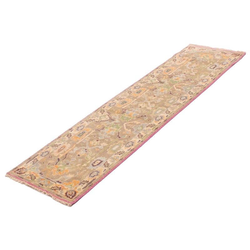 ECARPETGALLERY Hand-knotted Modern Oushak Taupe Wool Rug - 2'7 x 9'10