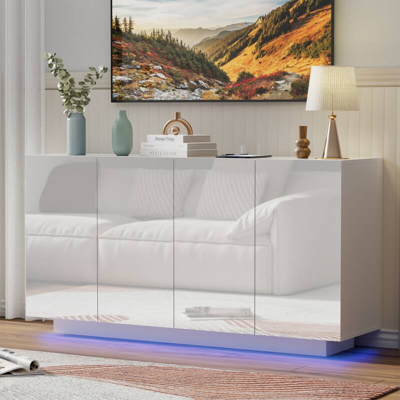 LED Illuminated Mirror 4 Doors Cabinet Modern Smart Storage Cabinet