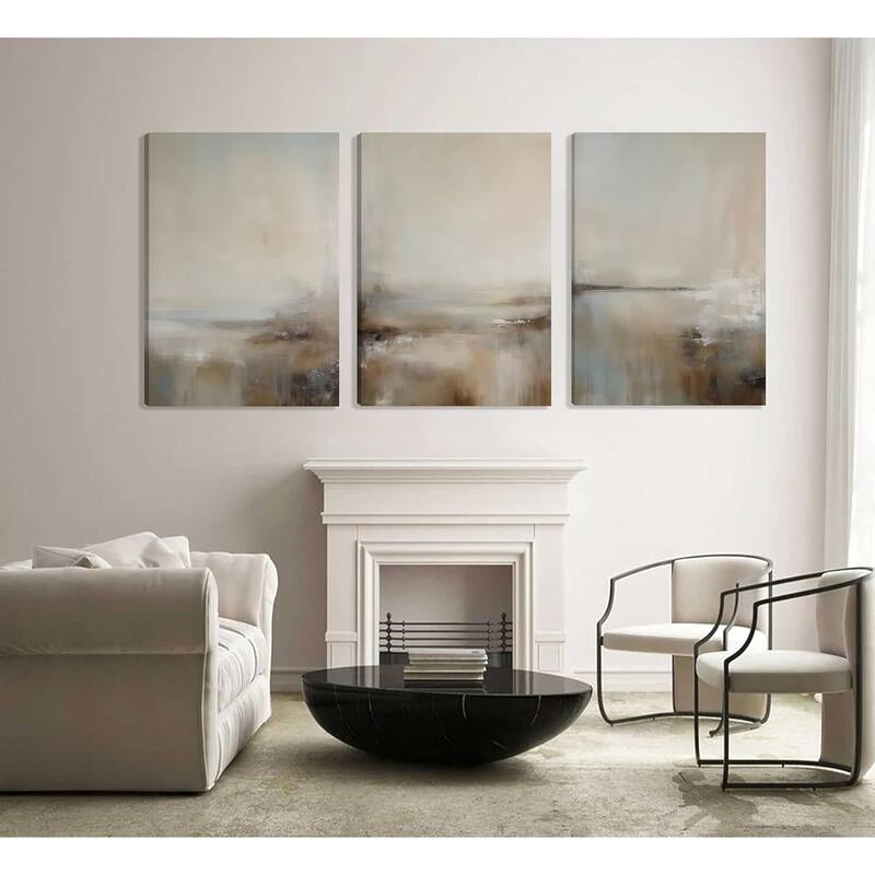 3Pcs Vintage Abstract Landscape Beige and Brown Canvas Wall Art