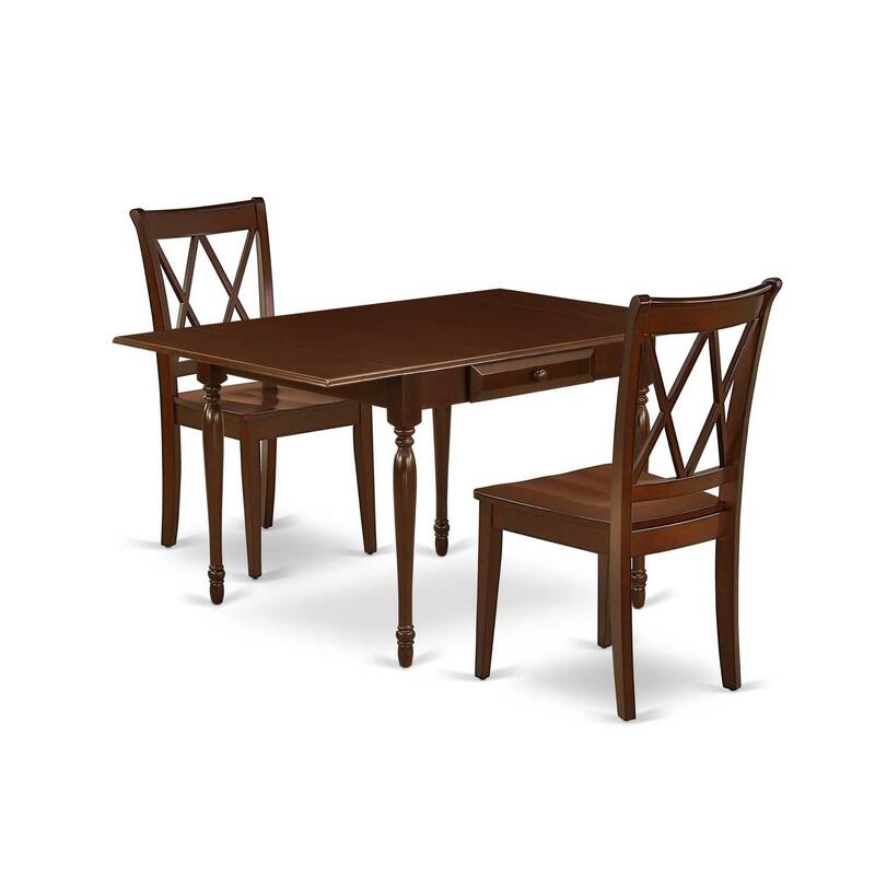 HomeStock 3-Piece Mahogany Finish Solid Wood Top With Dropleaf Dining Table Set for Small Spaces