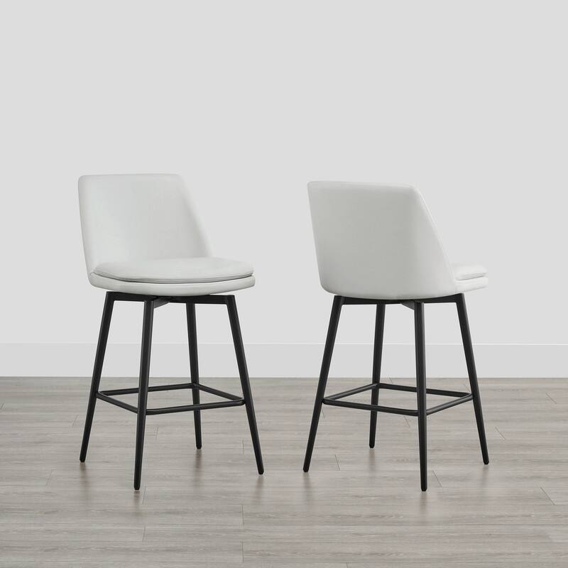 Ariel Counter Height Swivel Barstool Set - Set of 2 - White Faux Leather - Counter Height