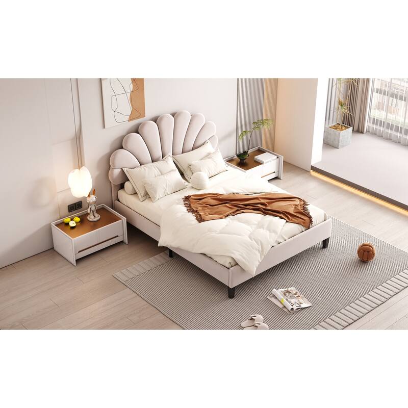 Elegant Full Size Upholstered Bed with Velvet Headboard, No Box Spring Required