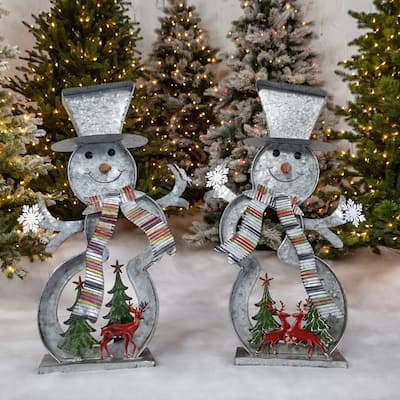 Set of 2 Galvanized Cookie Cutter Snowmen - 17.5" L x 8.7" W x 30" H