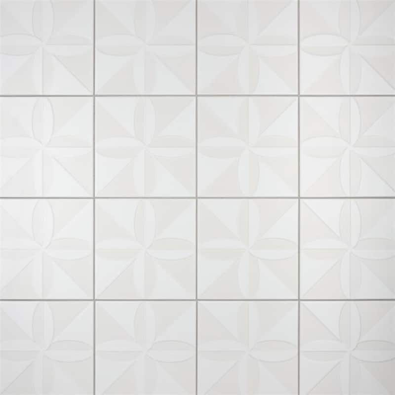 Merola Tile Triplex Fronteira White 7-3/4" x 7-3/4" Ceramic Wall Tile - Case (25 Tiles)