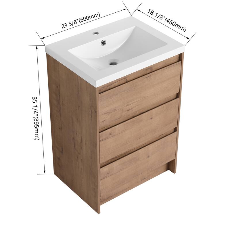 Bathroom Vanity With Sink In 24/72 Inch, Freestanding Bathroom Vanity With Soft Close Drawer and Adjustable Shelf