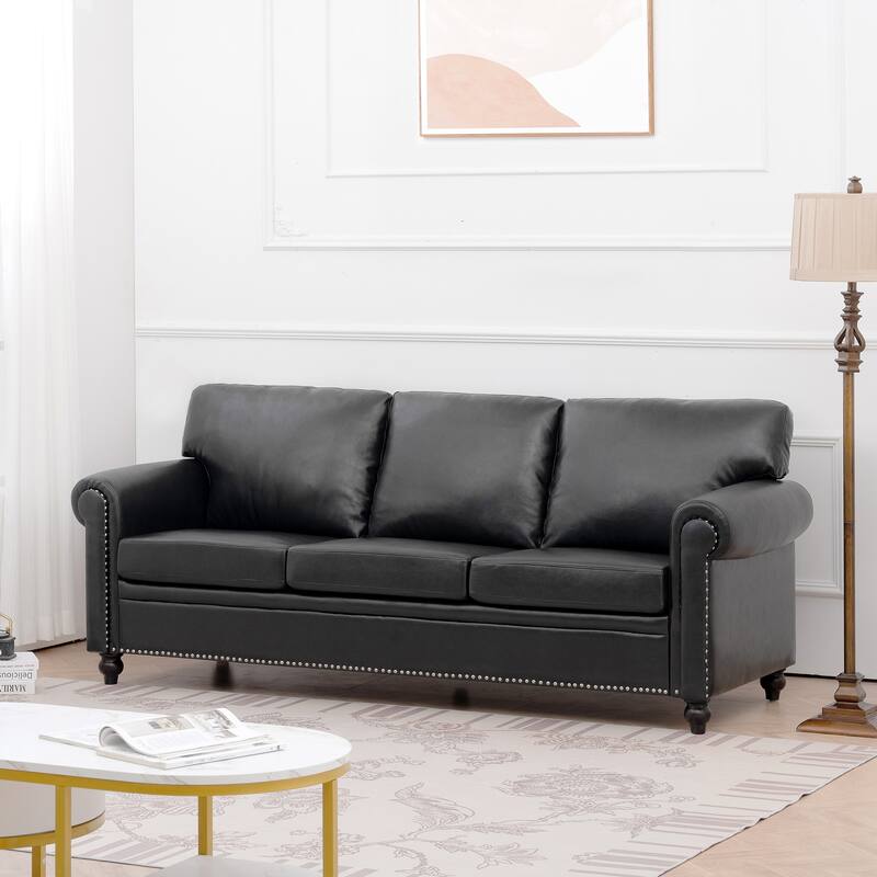 Stylish Sofa with Detachable Cushions, Pocket Spring Support & Silver Nailhead Detail - Ideal for Living Rooms - Black