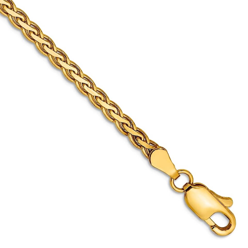 Curata 14k Yellow or White Gold 7" Flat Wheat Woven Bracelet - 1.9mm 2.3mm 2.8mm