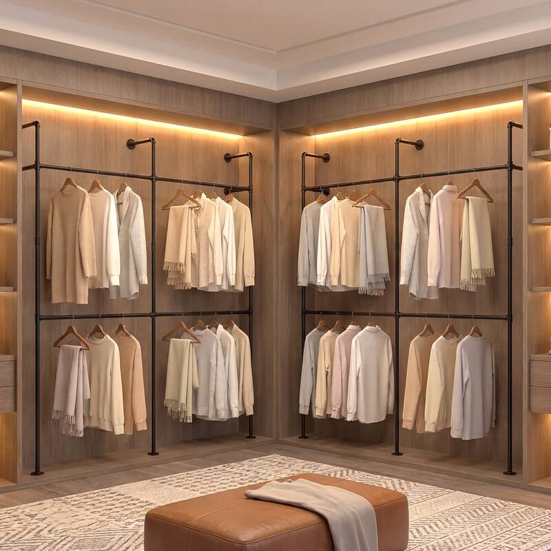 Gymax Industrial Pipe Clothing Rack Wall Mounted Heavy-Duty Metal