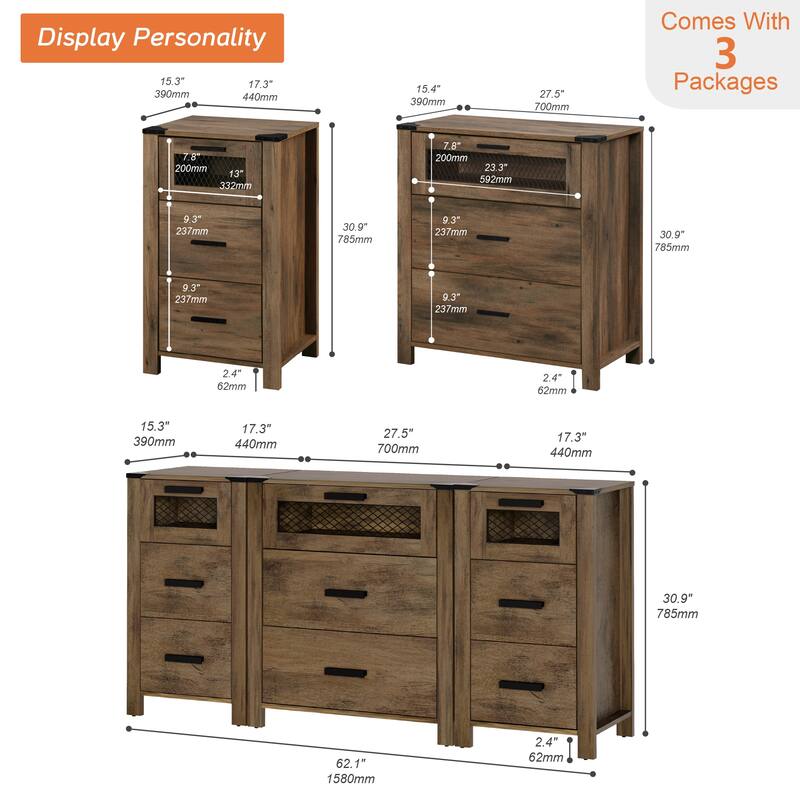 WAMPAT TV Stand with 9 Drawers, Dresser Cabinet with Storage Organizer Units ,Chest Tower with Mesh Door - 1 Pack