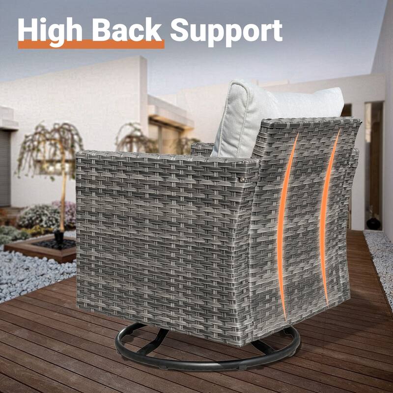 OVIOS Deep Seat Wicker 10-piece Sectional Set Swivel Chairs With Glass Top Coffee Table