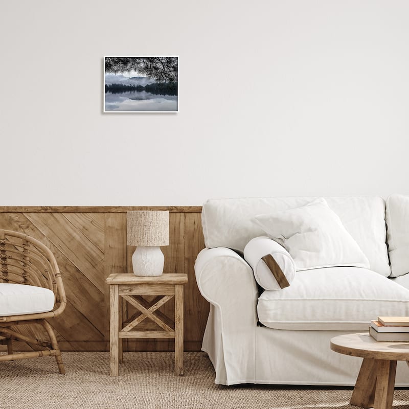 Stupell Trees Surrounding Hazy Mountainous Landscape Lake Framed Wall Art - Blue