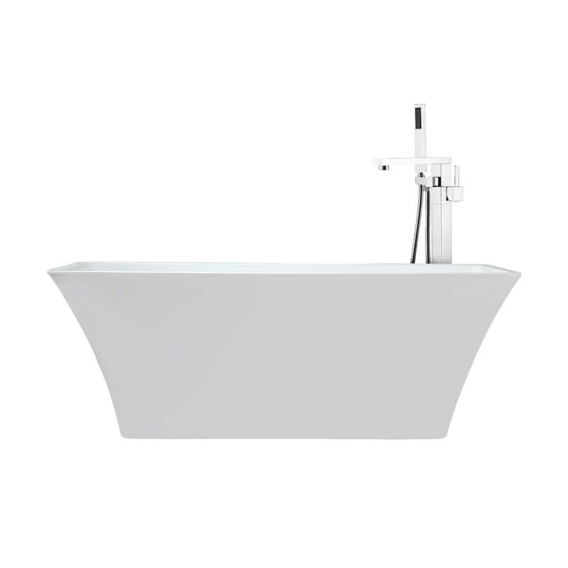 Vinter White Freestanding Acrylic Flatbottom Soaking Bathtub with Chrome Hardware and Mare Tub Filler - 67 in