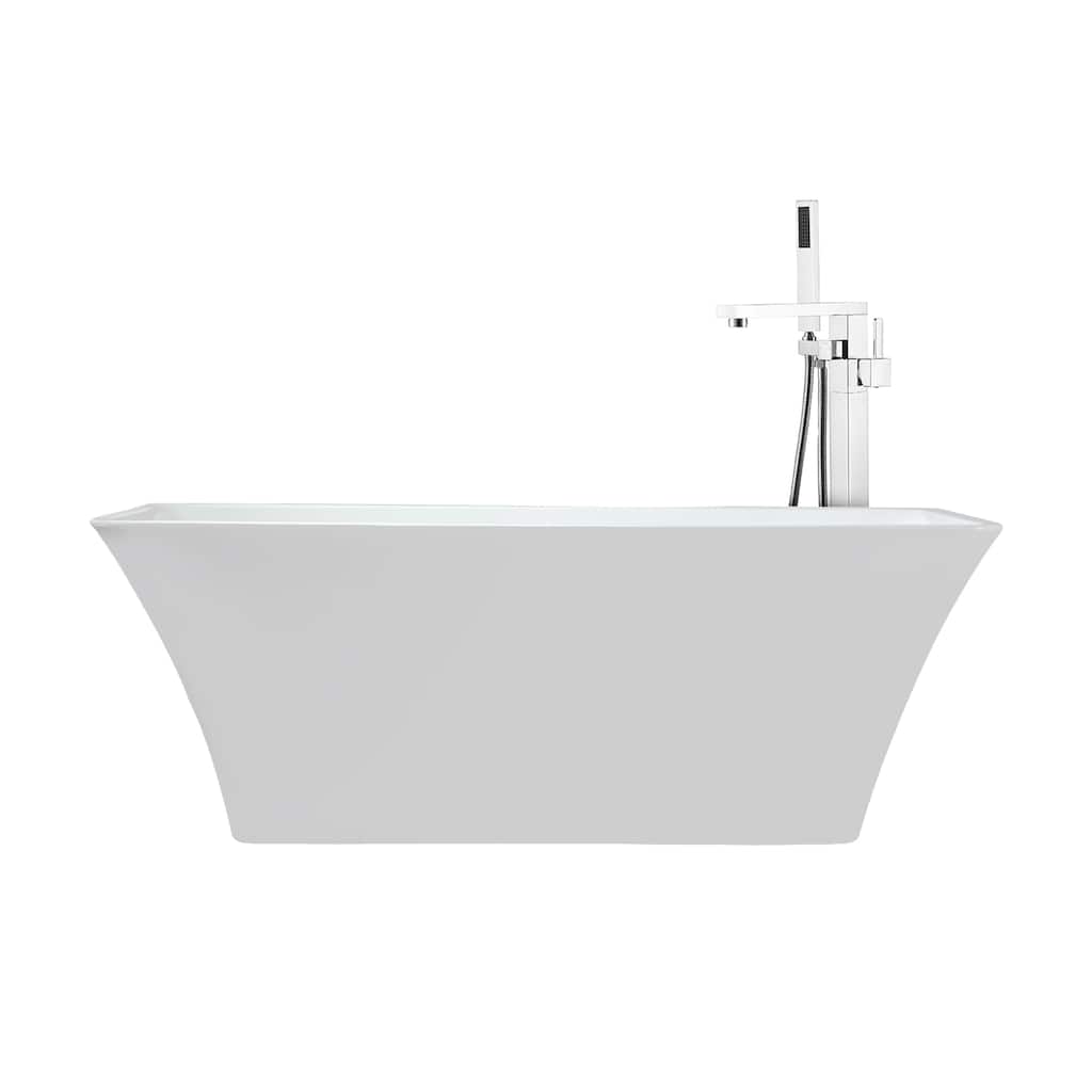 Vinter White Freestanding Acrylic Flatbottom Soaking Bathtub with Chrome Hardware and Mare Tub Filler
