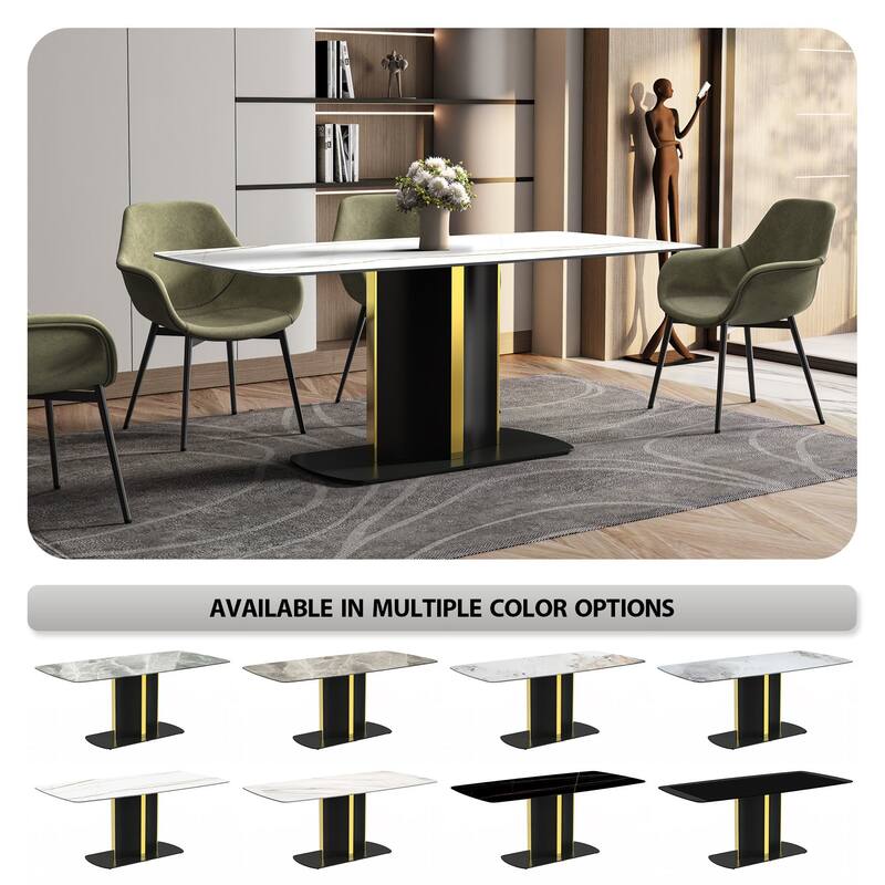 Sylva Dining Table Rectangular Tabletop in Gold Pedestal Base