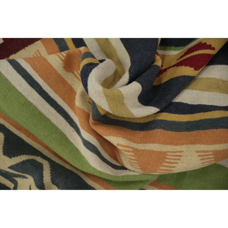 Hand Woven Oriental 100% Wool Carpet Southwestern Modern Multi-Colored Kilim Area Rug - 8' 5'' X 8' 3''