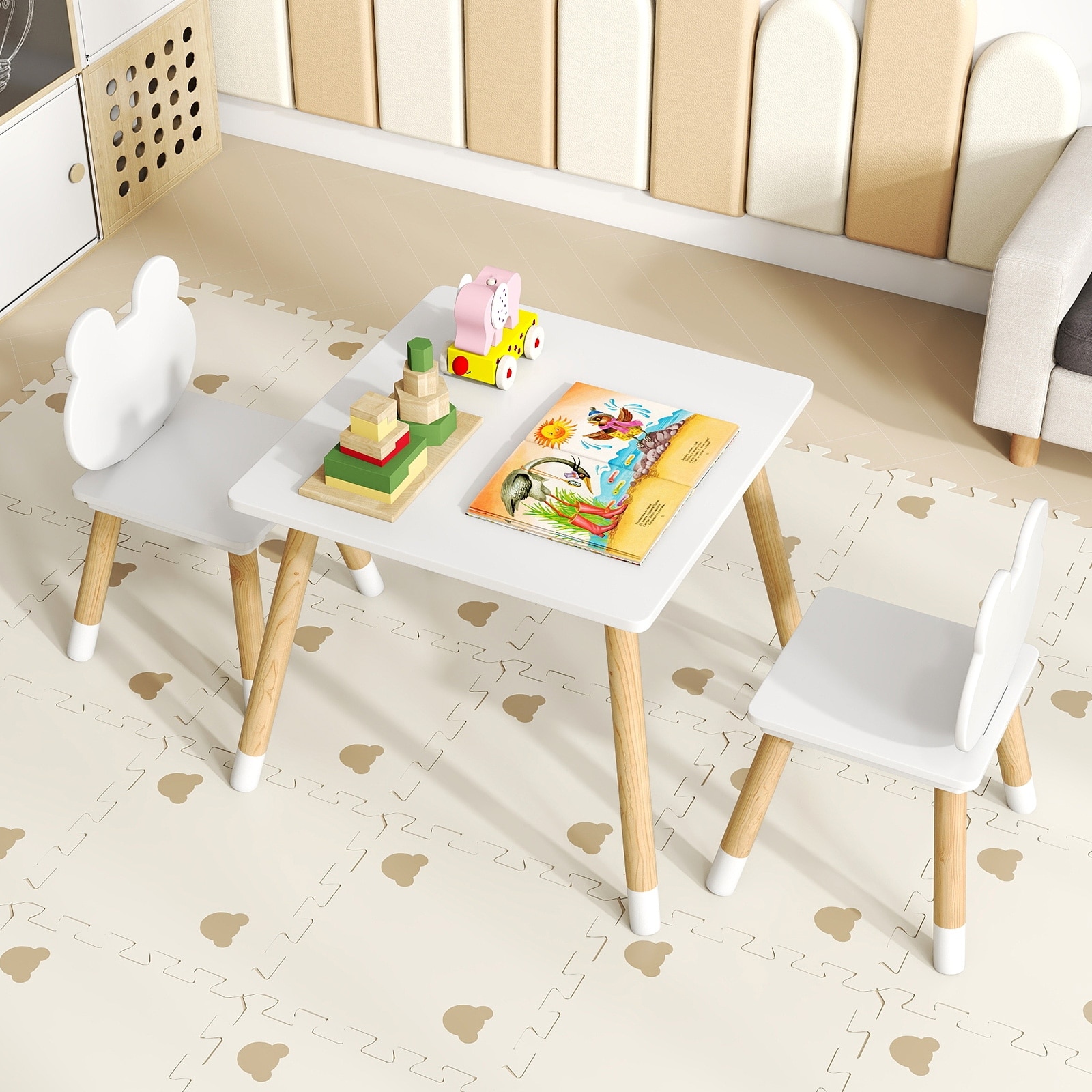 Gymax Kids Table & Chairs Set Children Multi-Activity Desk &