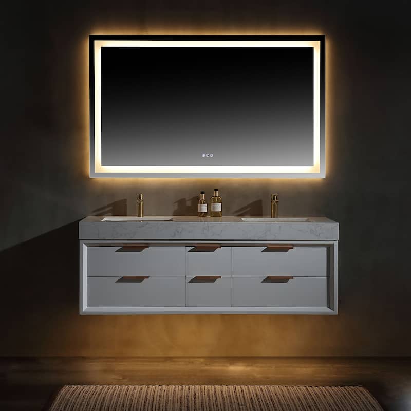 Modern LED 36''/48''/60'' White / Green Bathroom Vanity with Undermount Single / Double Sink