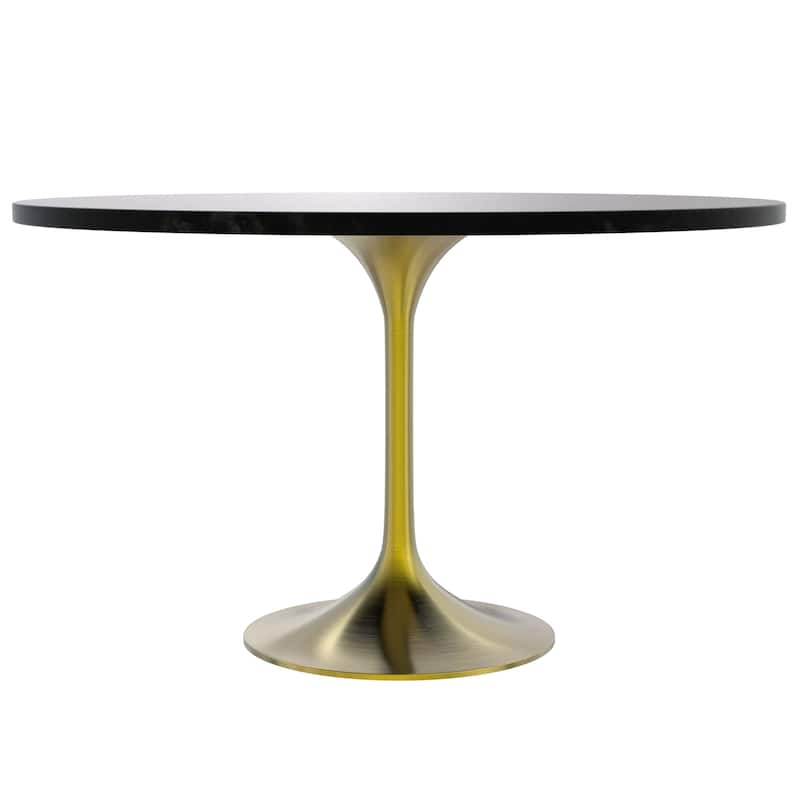 LeisureMod Verve 48" Round Dining Table with MDF Wood TableTop and Brushed Gold Base for Kitchen & Dining Room