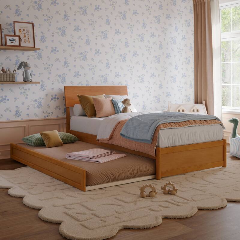 Norla Wood Platform Bed with Trundle - Light Toffee - Twin