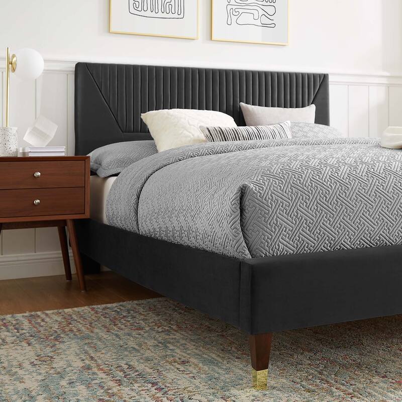 Yasmine Channel Tufted Performance Velvet Queen Platform Bed