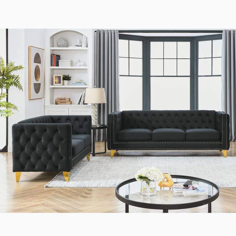 3+2 Combination Velvet Sofa Set with Metal Legs - Modern Living Room Furniture