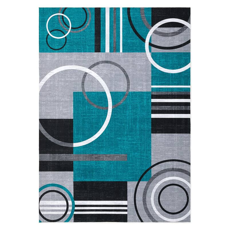 Washable Rugs for Living Room Bedroom Circles Pattern Rug Modern Geometric Area Rug