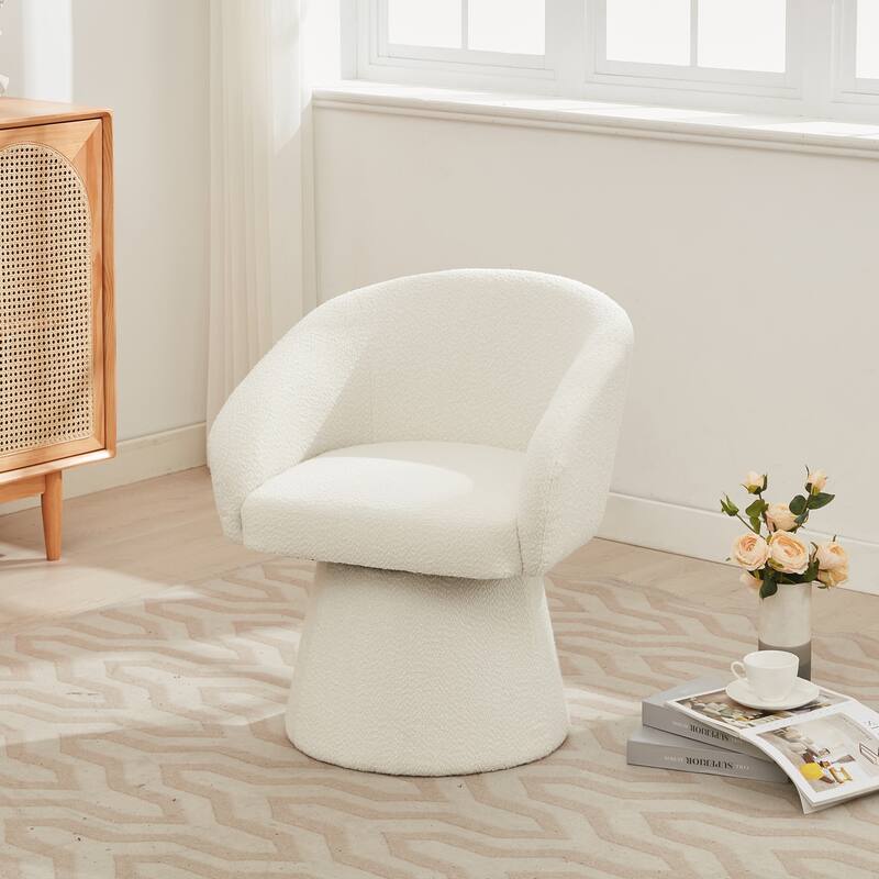 Modern 360° Swivel Accent Chair, Boucle Upholstered, Comfy Barrel Chair for Living Room, Bedroom & Office