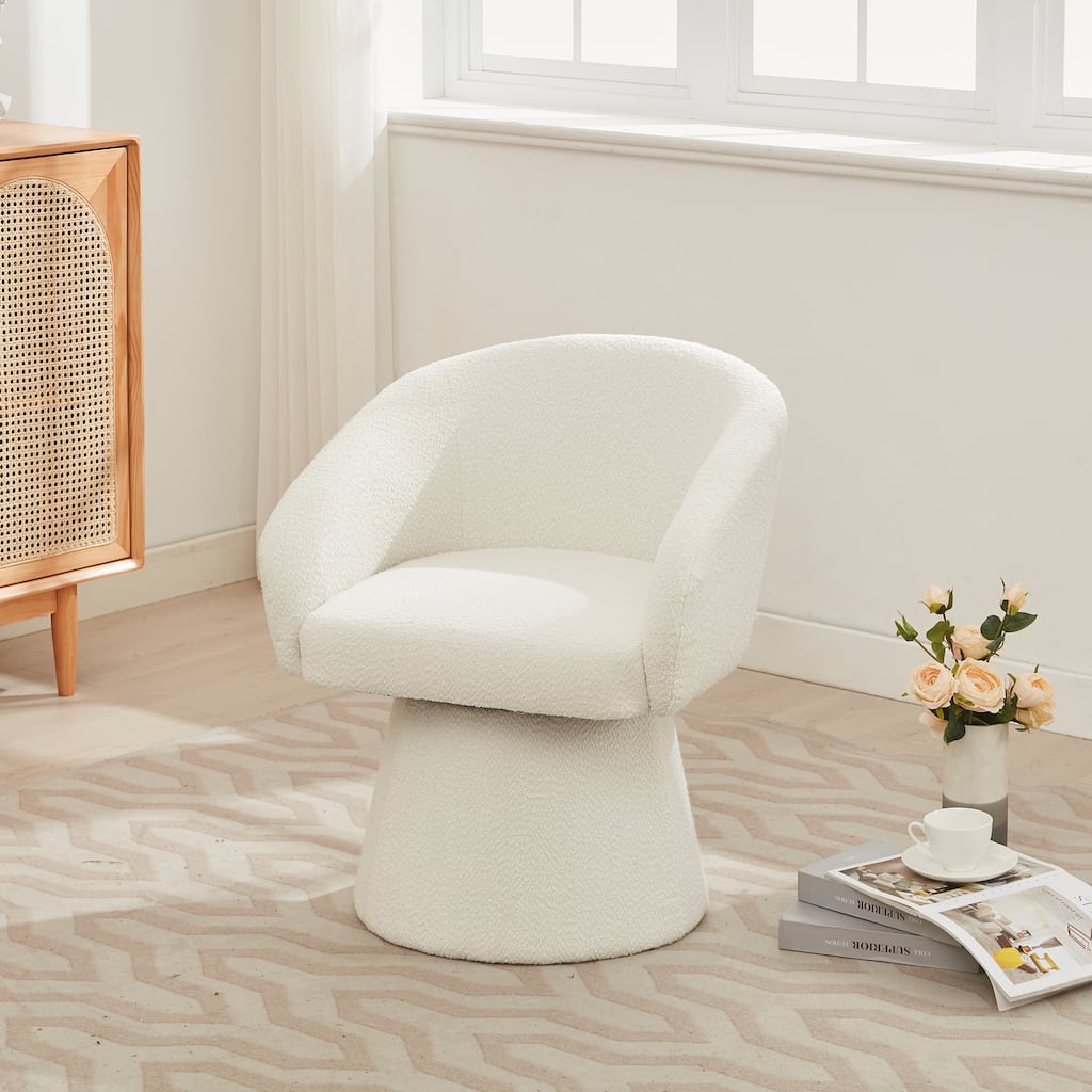 Modern 360° Swivel Accent Chair, Boucle Upholstered, Comfy Barrel Chair for Living Room, Bedroom & Office