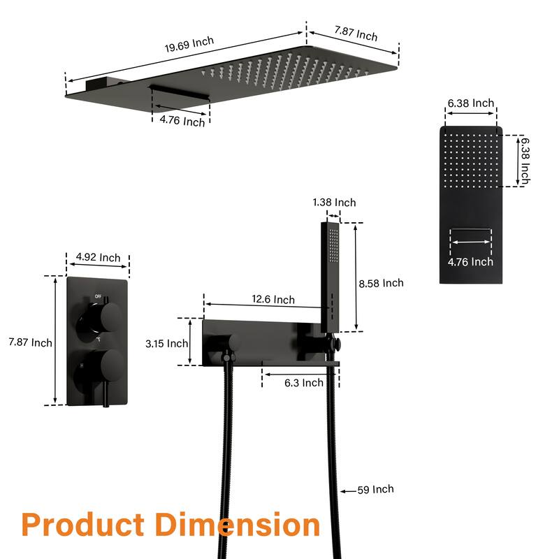 Rainfall Shower System With Hand shower And Concealed Pressure Balance Valve