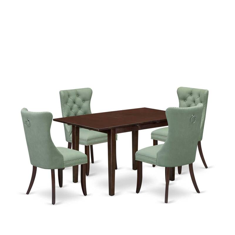 5-Piece Mahogany Finish Solid Wood Top - Rectangular Upholstered Dining Room Set (Seats- 4)