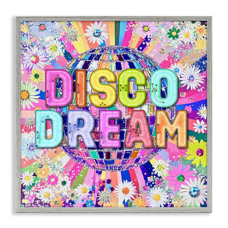Stupell Vivid Disco Dream with Daisies Framed Giclee Art Design By Jess Stempel - 12 x 12 - Grey