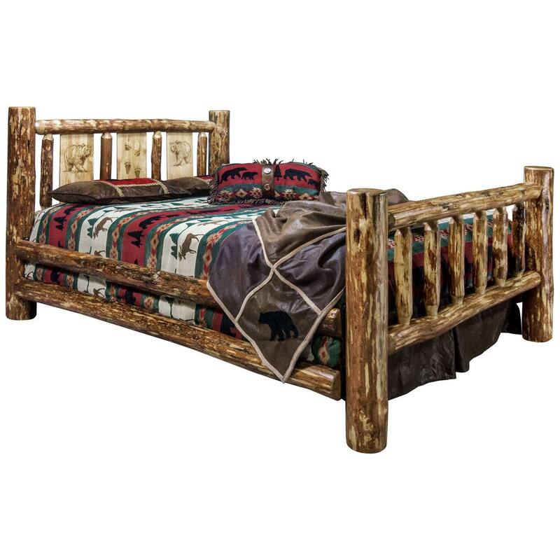 Twin Log Bed - Laser Engraved Bear Design - Rustic Country Style - Heirloom Quality Furniture
