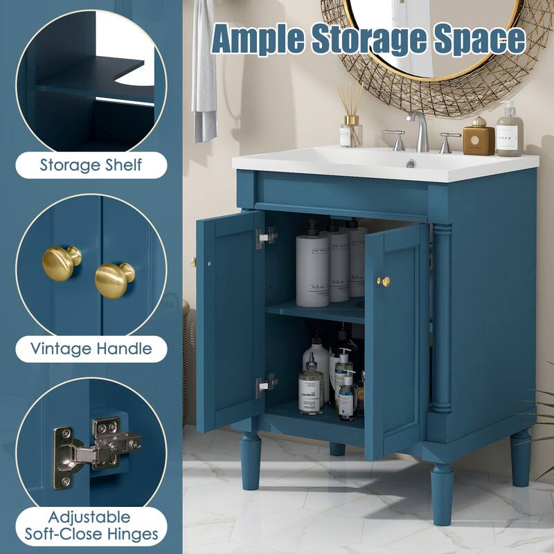 2-Tier Modern Bathroom Vanity with Top Sink and Large Storage Shelves