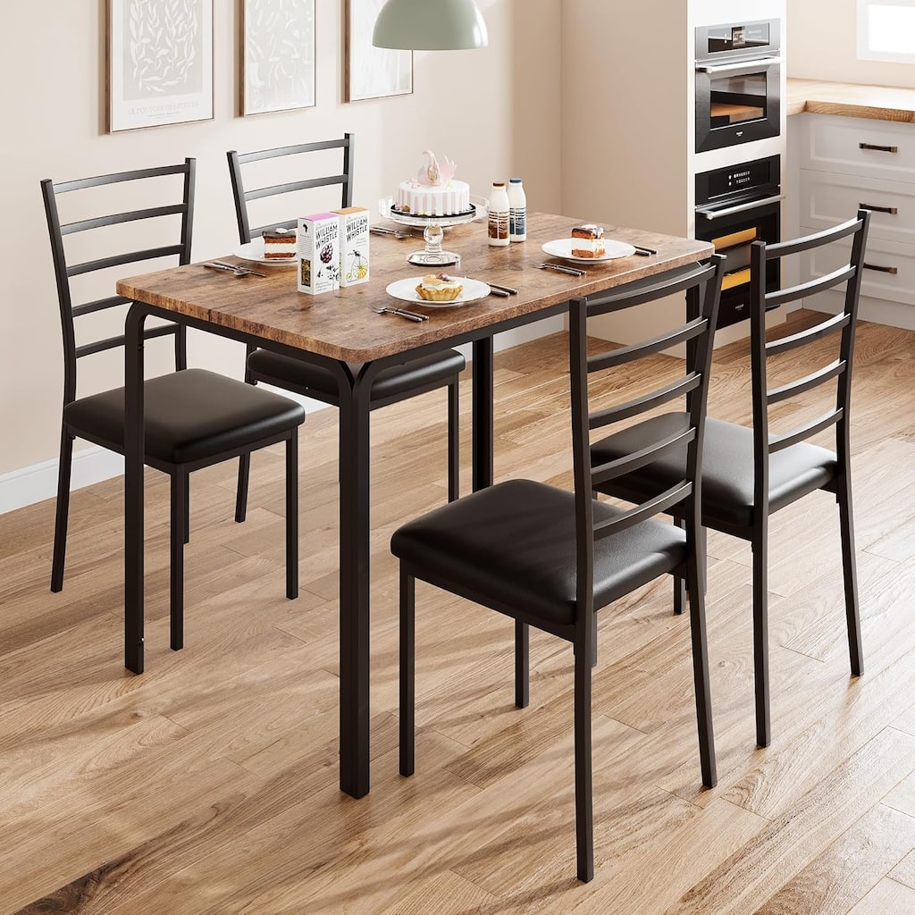 5-Piece Modern Dining Table Set with Padded Chairs, Small Space Table and Chairs Set for Kitchen