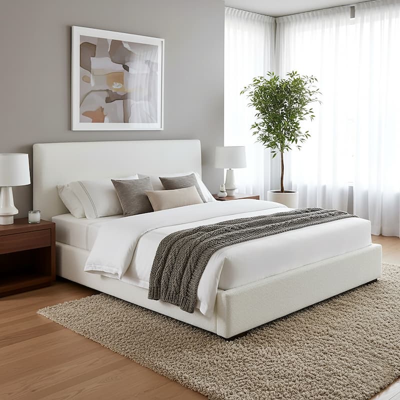 Bedwyr White Boucle Queen Bed