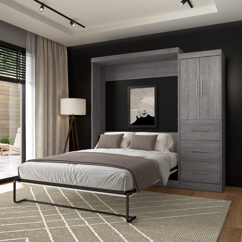 Nebula Queen Murphy Bed with Wardrobe (90W) by Bestar - Bark Grey