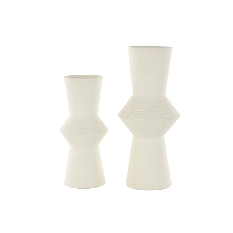 Brown or White Ceramic Ribbed Cone Shaped Abstract Vase (Set of 2)