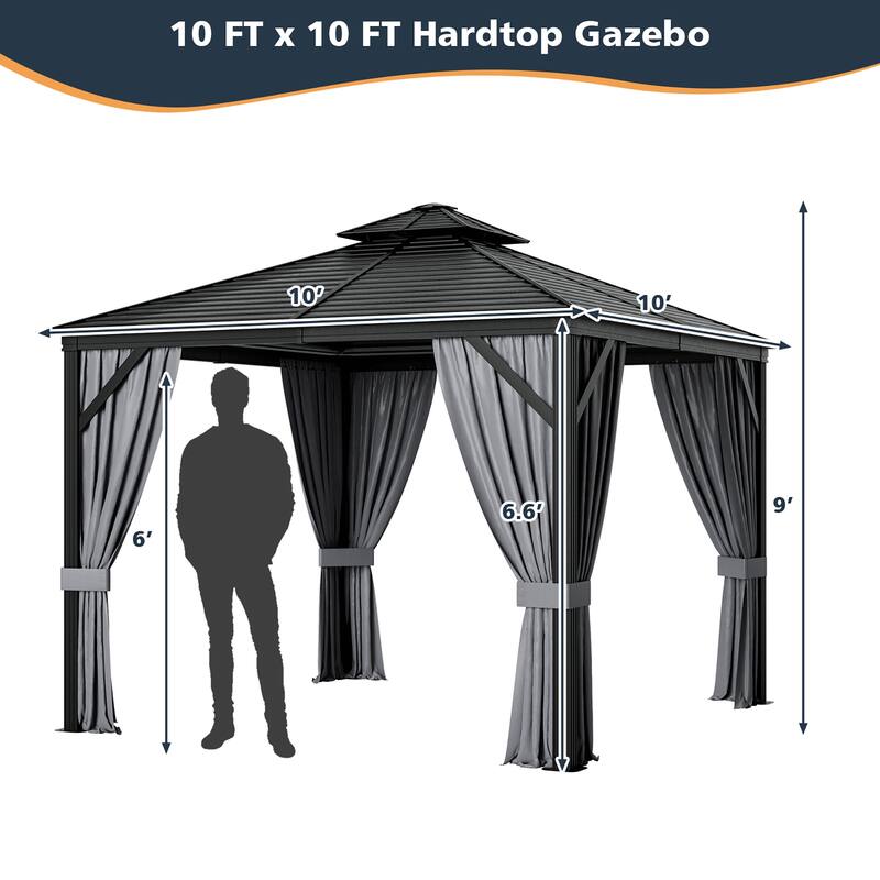 Costway 10' x 10' Patio Double-Top Hardtop Gazebo Galvanized Steel - See Details