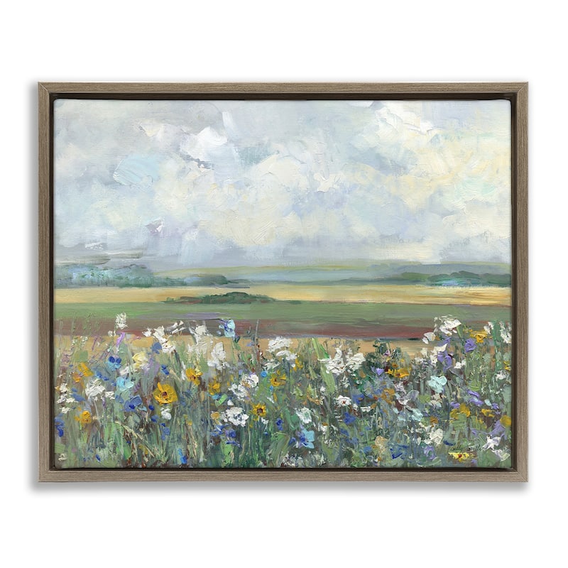 Stupell County Meadow Clouds Overhead Framed Floater Canvas Wall Art Design By Sally Swatland - 21 x 17 - Brown