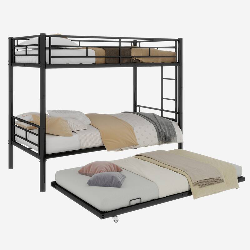 GDFStudio - Heavy-Duty Metal Twin over Twin Bunk Bed with Guardrail