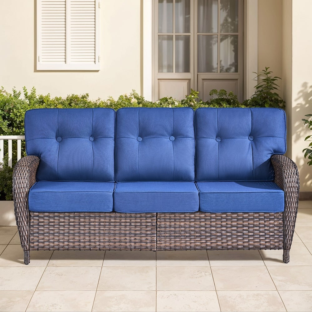 Gymojoy 3-Seater Outdoor Sofa - T-Shaped High Back & 5-inch Cushions, All-Weather PE Rattan for Patio, Garden, Balcony Lounging