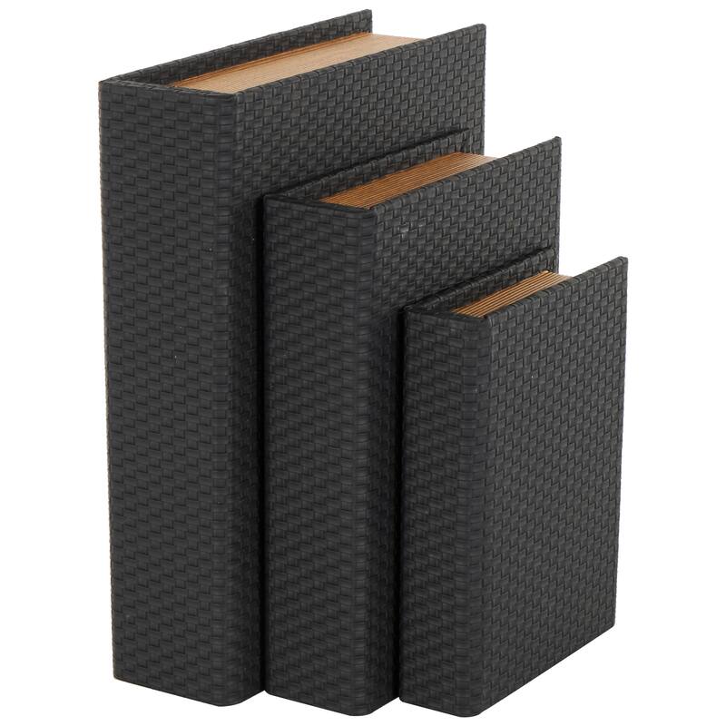 Cream, Black, Copper, Beige or Brown Faux Leather Woven Faux Book Storage Decorative Box (Set of 3)