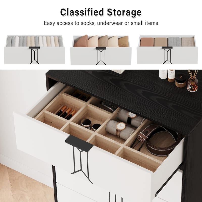 Modern Wooden 5/6 Drawer Dresser with Vintage Pattern Design