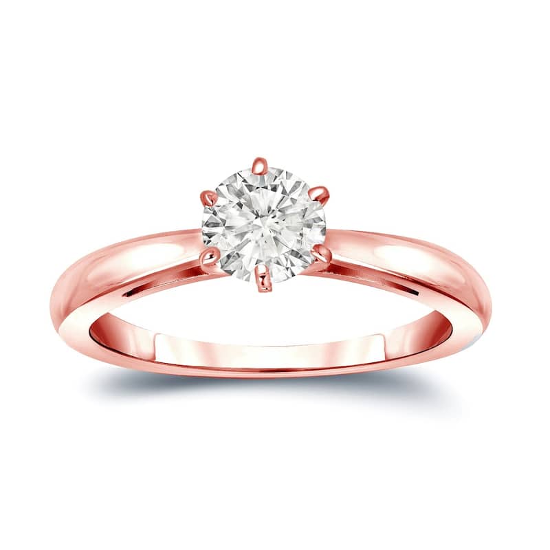 Auriya 14k Gold 1/3ctw Round Solitaire Diamond Engagement Ring 6-Prong - Rose - 4