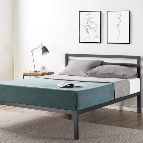 14 Inch Metal Platform Bed with Wood Slat Support By Crown Comfort