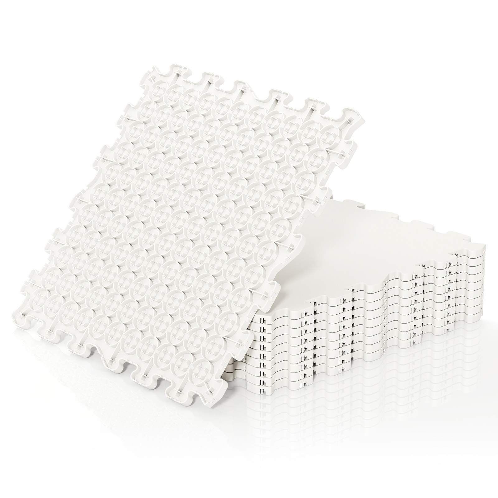 Gymax 10 Pack Hockey Flooring Tiles Dryland Synthetic Ice Tiles for