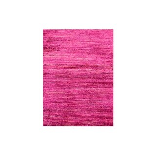 Shahbanu Rugs Hot Pink, Plain Solid Design, Pure Sari Silk, Hand ...