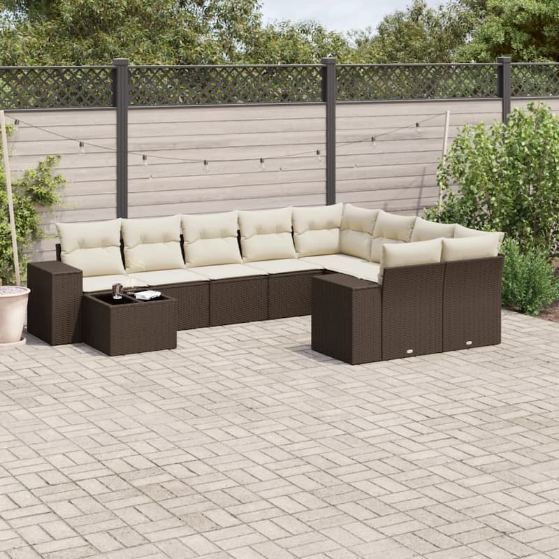 vidaXL Patio Sofa Set with Cushions Outdoor Furniture 10 Piece Poly Rattan